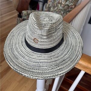 Chic Striped Straw Hat with Black Band, Charlie Horse